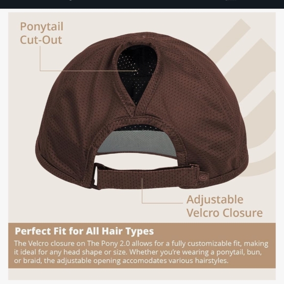 Athletic Ponytail Hat..The Brown Sugar Pony 2.0 Quick Dry Sweat Wicking Brown OS - Picture 1 of 10
